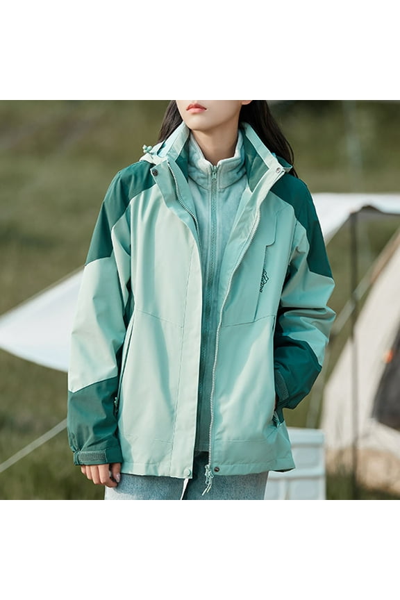 Thick 3-in-1 Windproof Jackets Casual Loose Waterproof Jacket Fleece Lined Warm Winter Rain Jacket with Hood Full Zip Ski Snow Outerwear