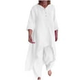 thumbnail image 1 of Wiyuqeen Two Piece Cotton Outfits for Women High Low Hem 3/4 Sleeve Blouse with Pants Sets Solid Plain Matching Clothes Sets Ladies Loose Fit Loungewear, 1 of 6