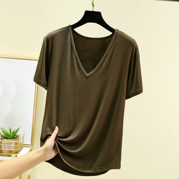 Wiyuqeen V Neck Pajama Shirts for Women Casual Loose Short Sleeve Pajama Tops Soft Breathable Tees Basic Solid Sleepwear Clothes