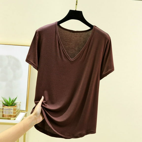 Wiyuqeen V Neck Pajama Shirts for Women Casual Loose Short Sleeve Pajama Tops Soft Breathable Tees Basic Solid Sleepwear Clothes