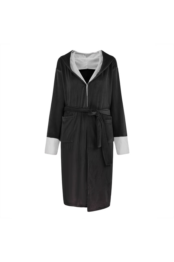Warm Fleece Robe for Men Women Robe Fluffy Unisex Plush Bathrobe with Belt Couple Coloe Block Open Front Homewear Long Pajama with Pockets