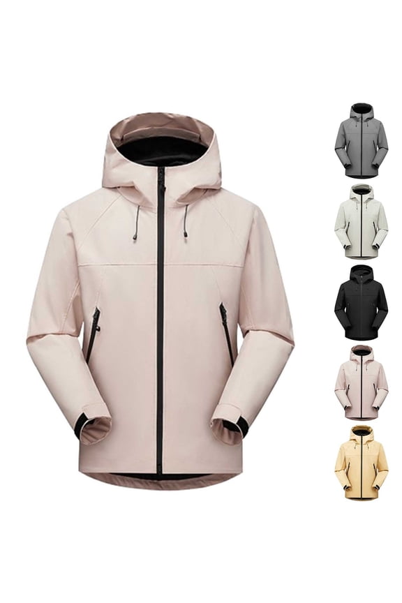 Waterproof Rain Jacket Women Lightweight Hiking Rain Coats Full Zip Long Sleeve Hooded Windbreaker Jacket with Pocket
