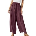 thumbnail image 1 of Wiyuqeen Wide Leg Pants for Women Elastic Waist Drawswtring Loose Pant Linen High Waisted Palazzo Pants Work Casual Flowy Tie Knot Trousers with Pockets, 1 of 5