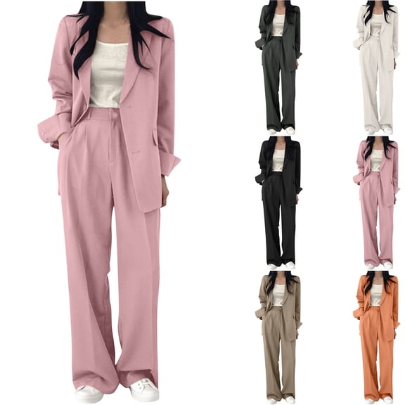 Wiyuqeen Women 2 Piece Pant Suits Set Business Casual Outfits Long Sleeve Blazer High Waisted Wide Leg Work Dress Pants with Pocket
