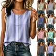 thumbnail image 1 of Wiyuqeen Women Crewneck Flowy Loose Fit Tank Top Sleeveless Vertical Pinstripe Print Tanks Summer Lightweight Casual Everyday Tee Gray XXL, 1 of 9