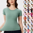 thumbnail image 1 of Wiyuqeen Women Fitted Workout Tops Short Sleeve Solid Basic Y2K Going Out Crew Neck Tees Stretch Camisa De Para Mujer Pink 6/M, 1 of 10