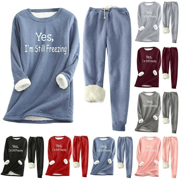 Wiyuqeen Women Fleece Lined Lounge Set Fall Winter 2 Piece Loungewear Soft Warm Fuzzy Pajamas Long Sleeve Tops with Pants Sets