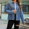 thumbnail image 1 of Wiyuqeen Women Oversized Denim Jacket Dressy Casual Pearls Beading Jeans Coat with Tassle Fashion Button Down Long Sleeve Jean Jackets Pockets, 1 of 6