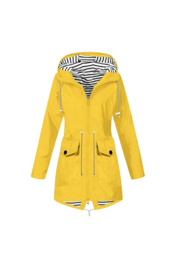 Women Rain Jacket Waterproof Long Hooded Windbreaker Lined Lightweight Outdoor Hiking Raincoat Trench Coats with Pocket S-XXXL