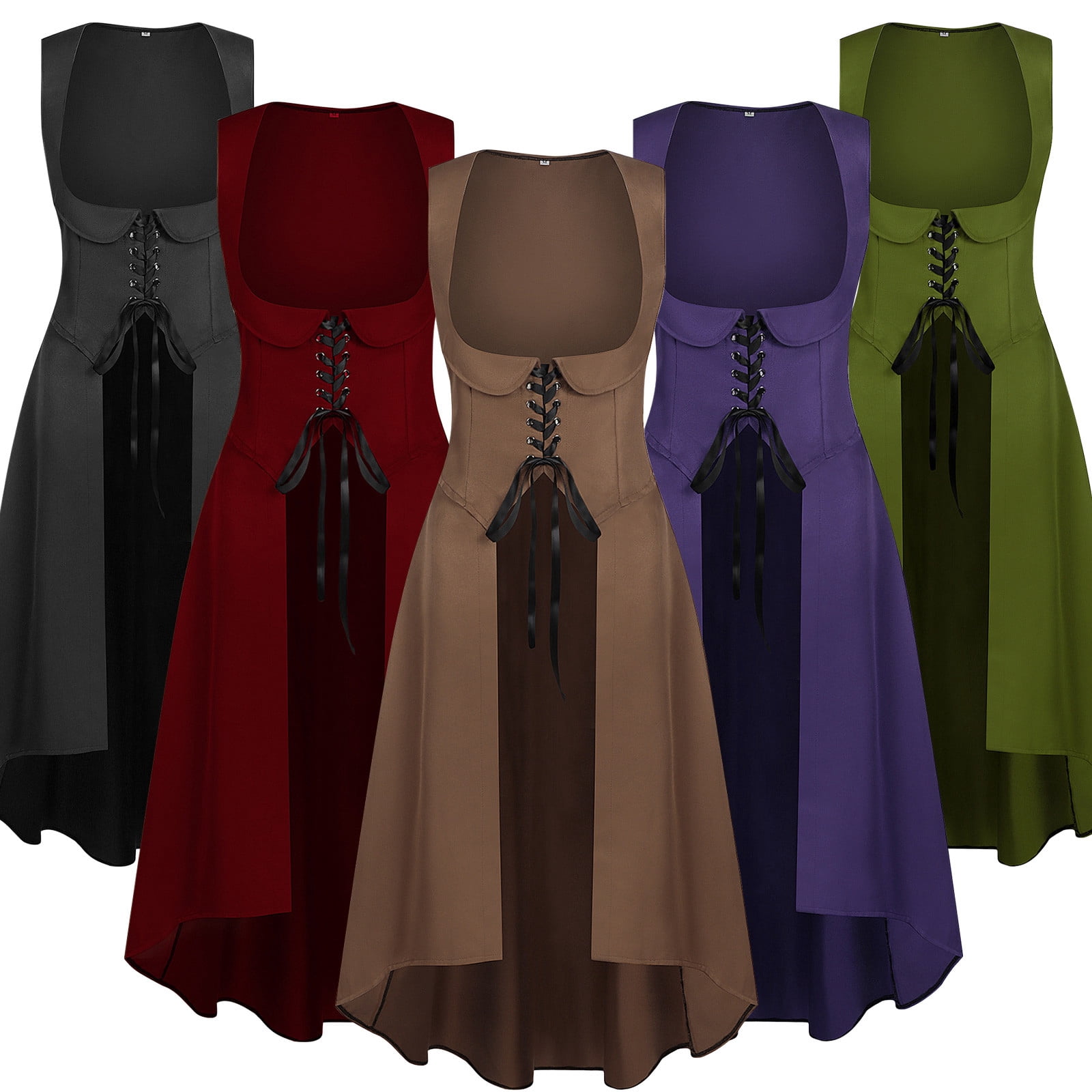 ThePirateDressing Women's Renaissance Peasant Midi Dress - Sleeveless Sweetheart Neckline With Lace Up Front, Rayon