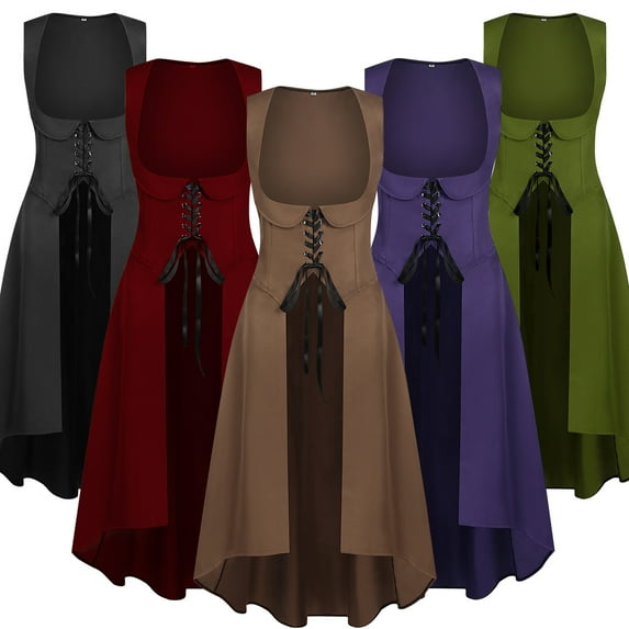 Wiyuqeen Women Renaissance Medieval Peasant Dress Underbust Pirate Fairy High Low Dresses Lace Up Vintage Cosplay Dresses