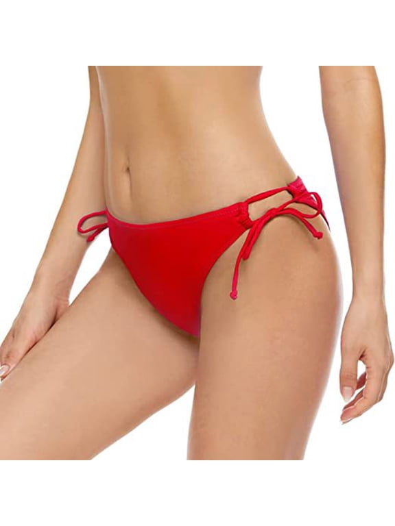 Women Side Tie Bikini Bottoms String Swimsuits Bottoms Cheeky Swim Bottoms Solid Color Beach Swim Triangle Shorts