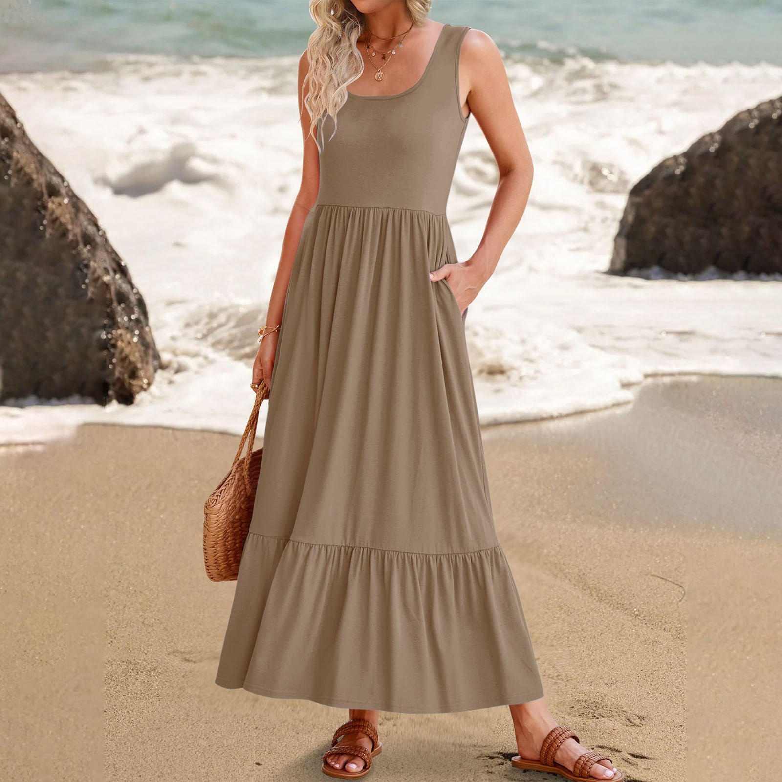 white christmas dresses Mustard & Tan Straw Strap Double Breasted Color Block Airobin Dress,Ma –  puresunlady