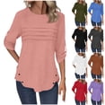 thumbnail image 1 of Wiyuqeen Women's 3/4 Length Rolled Sleeve Tunic Tops Pleated Crew Neck Pleated T Shirts Both Side Buttons Summer Blouses, 1 of 8