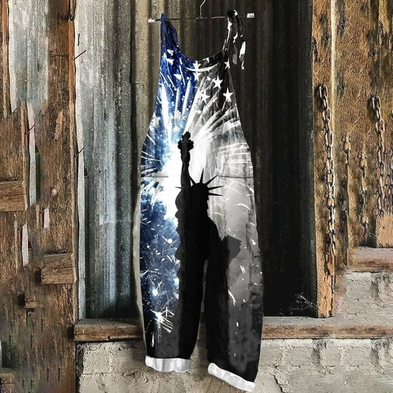 Wiyuqeen Women's 4th of July Overalls Independence Day Summer Jumpsuits Sleeveless Spaghetti Strap Romper Jumpers Plus Size Beach Vacation Outfits