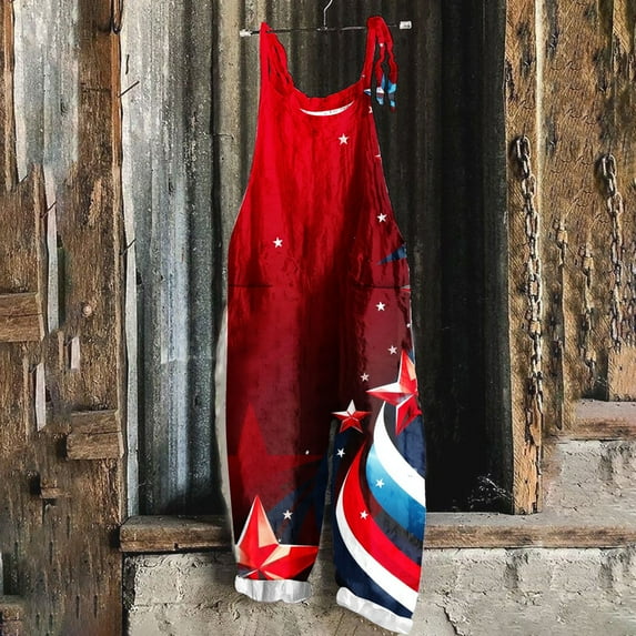 Wiyuqeen Women's American Flag Sleeveless Jumpsuits Sleeveless Independence Day Overalls Plus Size Casual Summer Vacation Jumpers with Pokcet