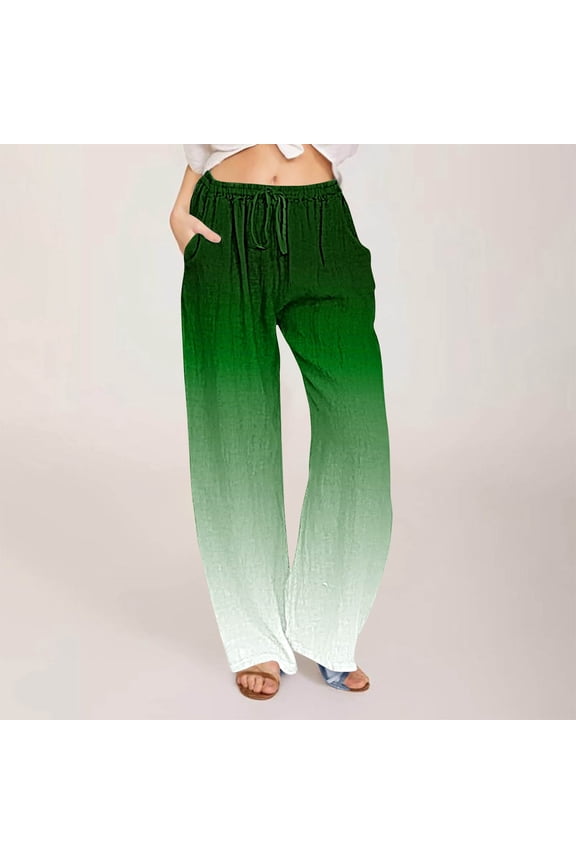 Women's Casual Gradient Linen Pants Tie Dye Drawstring Waist Lounge Pants Summer Pants for Women Straight Leg Trousers with Pockets