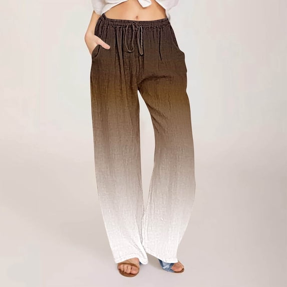 Wiyuqeen Women's Casual Gradient Linen Pants Tie Dye Drawstring Waist Lounge Pants Summer Pants for Women Straight Leg Trousers with Pockets