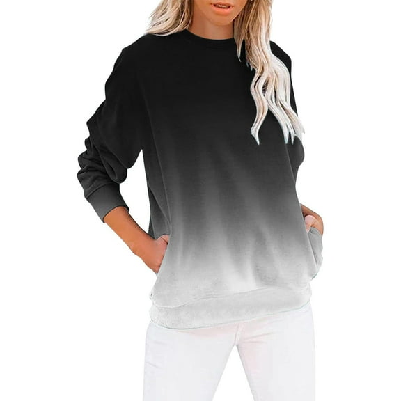 Wiyuqeen Women's Casual Long Sleeve Tops Trendy Gradient Color Sweatshirts Baggy Warm Crewneck Sweatshirts Ladies Autumn Pullover with Pockets