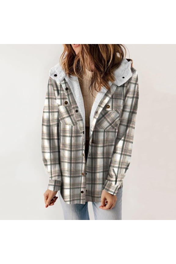 Women's Casual Plaid Hooded Tweed Jacket Women's Long-Sleeved Hooded Casual Coat/Jacket of the Week