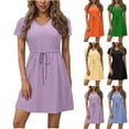 thumbnail image 1 of Wiyuqeen Women's Casual Swing Dress Short Sleeve V Neck Eyelet Embroidery Mini Dress with Belt Solid Flowy Tunic Dresses Summer Dresses, 1 of 6