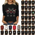 thumbnail image 1 of Wiyuqeen Women's Christmas Printed T-Shirt 3/4 Sleeve Crewneck Holiday Party Top Cute Xmas Graphic Tee Plus Size Red Wine Glass Tops, 1 of 7