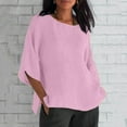 thumbnail image 1 of Wiyuqeen Women's Cotton Linen 3/4 Sleeve Tees Shirts Casual Crew Neck Solid Color Blouses Summer Trendy Side Split Tops Basic Loose Flowy T-shirts, 1 of 5