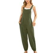 Wiyuqeen Women's Cotton Linen Overalls Casual Soft Button Adjustable Straps Jumpsuits Solid Sleeveless Loose Breathable Suspenders with Pockets