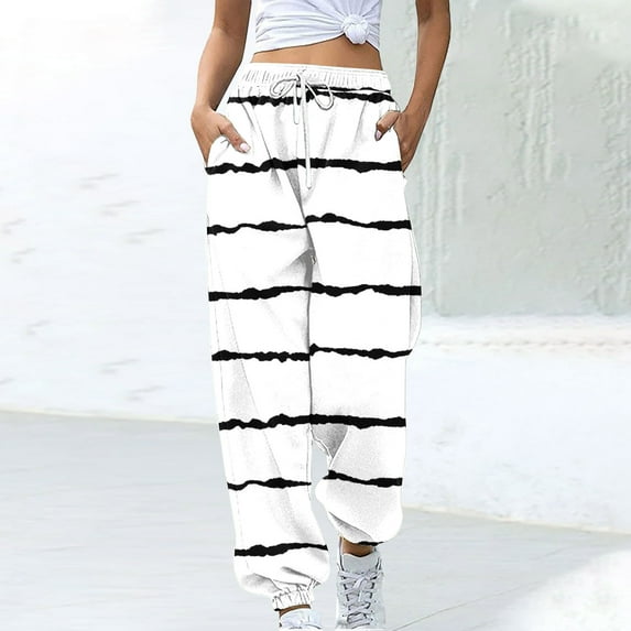 Wiyuqeen Women's Drawstring Sweatpants Baggy Active Joggers Pockets Casual Graphic Workout Track Pants Fall Strip Print Slacks