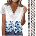 thumbnail image 1 of Wiyuqeen Women's Floral Tops Casual Loose Lace Trim Boho Blouse Short Sleeve V-Neck T-Shirts for Summer Vacation Blusas Para Mujer, 1 of 6