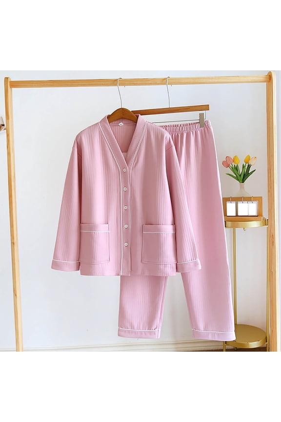 Women's Fluffy Loungewear Sets Warm Button Down Tops and Pants Sets Fleece Lined Nightwear Sets Casual Home Pajama Sets with Pockets