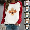 thumbnail image 1 of Wiyuqeen Women's Happy Thanksgiving Pullover Tops Long Sleee Pumpkin Graphic Tees Crew Neck Color Block Sweat Shirts for Fall, 1 of 5
