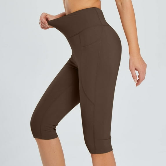 Wiyuqeen Women's High Waisted Yoga Capris with Pockets Tummy Control Workout Sports Pants Solid Color Running Workout Tight Sweatpants