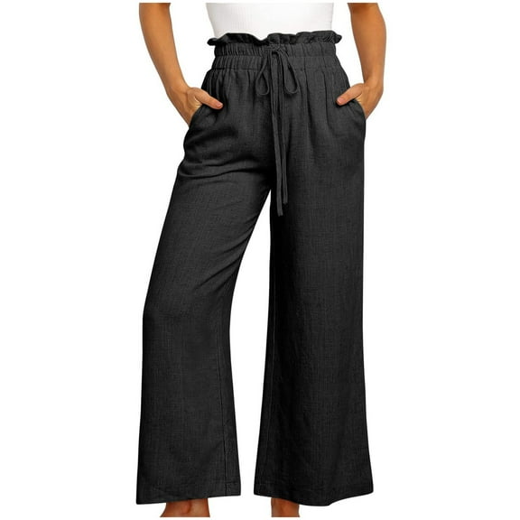 Wiyuqeen Women's Loose Linen Pants Casual Lightweight Elastic Waist Lounge Pants Wide Leg Trousers with Pocket Summer Trendy Baggy Beach Long Pant