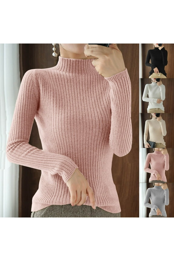 Women's Mock Turtleneck Long Sleeve Shirts Ribbed Knit Lightweight Pullover Sweater Stretch Fitted Thermal Top