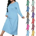 thumbnail image 1 of Wiyuqeen Women's Nightgown Plus Size Long Sleeve Sleep Shirts Crew Neck Comfy Soft Nightshirt Plaid Pajama Sleep Dress Cotton Sleepwear, 1 of 7