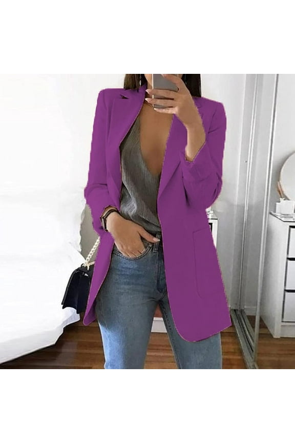 Women's Oversized Business Jackets Solid Color Lapel Blazer Loose Fit Long Sleeve Work Coats Office Cardigans with Pockets