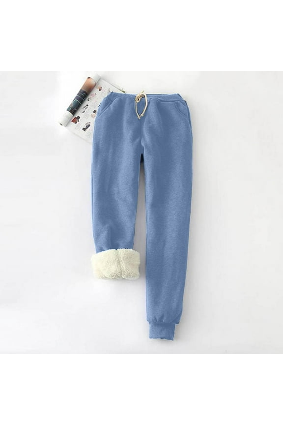Women's Plus Size Winter Fleece Pants Warm Sherpa Lined Sweatpants Casual Comfy Active Running Joggers Drawstring Elastic Bottom Pants Pockets