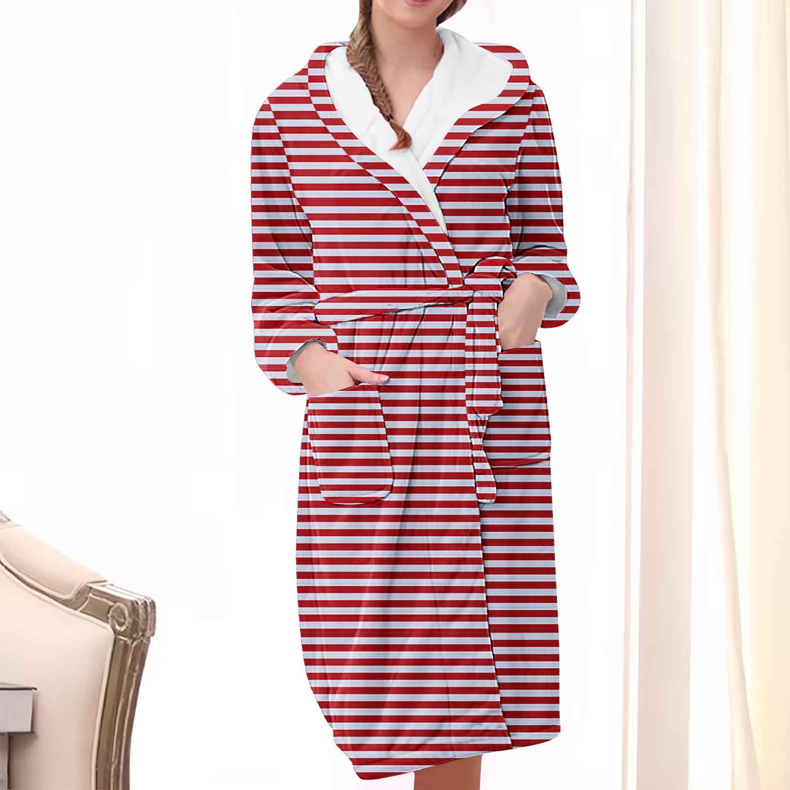Wiyuqeen Women's Robes with Belt Soft Trendy Strip Print Robes Full ...