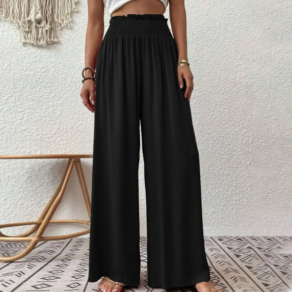 Wiyuqeen Women's Ruched Paper Bag High Waist Palazzo Pants Loose Flowy Wide Leg Trousers Classic Casual Solid Plain Work Vacation Lounge Pants