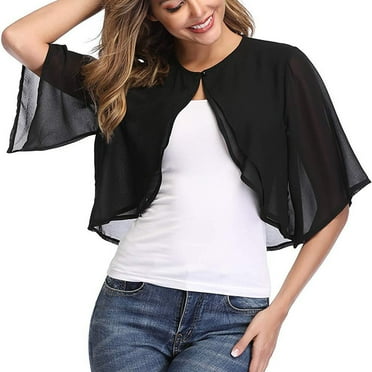 Wiyuqeen Women's Soft Chiffon Shawl Wraps Shrug for Evening Dress Wedding Cape Bolero Flapper Cover Up Solid Open Front Button Cardigans
