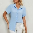 thumbnail image 1 of Wiyuqeen Basic Collared Shirts for Women Casual V Neck Button Down Shirts Ladies Solid Short Sleeve Slim Blouse Tops, 1 of 9