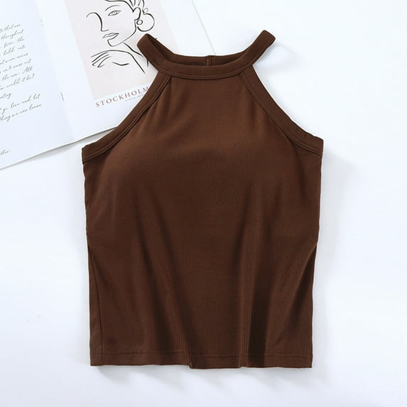 Wiyuqeen Women's Solid Color Halter Tank Tops Casual Summer Sleeveless Mock Neck Cropped Tops Slimming Soft Yoga Workout Camis with Padded