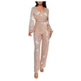 thumbnail image 1 of Wiyuqeen Women's Sparkly Jumpsuits Sequin Slim Fit Overalls Clubwear One Piece Deep V Neck Long Sleeve Pants Rompers with Belt, 1 of 3