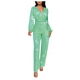 thumbnail image 1 of Wiyuqeen Women's Sparkly Jumpsuits Sequin Slim Fit Overalls Clubwear One Piece Deep V Neck Long Sleeve Pants Rompers with Belt, 1 of 5