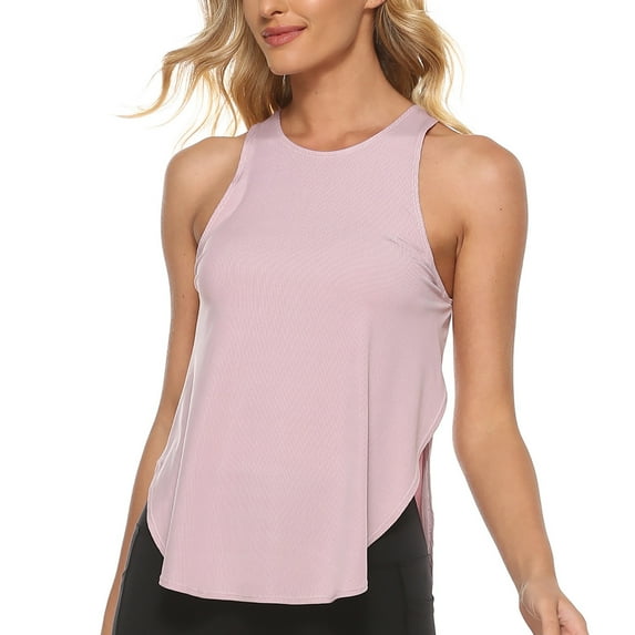 Wiyuqeen Women's Split Curved Hem Tank Tops Basic Solid High Crew Neck Blouses Lightweight Solft Sleeveless Tshirts Ladies Summer Shirts