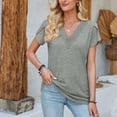 thumbnail image 1 of Wiyuqeen Women's Summer Lace V Neck T-Shirts Trendy Solid Color Short Sleeve Blouses Casual Petal Sleeve Loose Fit Shirts, 1 of 7