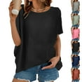 thumbnail image 1 of Wiyuqeen Women's Summer Linen Shirts Short Sleeve Drop Shoulder Blouses Round Neck Casual Tshirts Plus Size Solid Loose Shirts, 1 of 9
