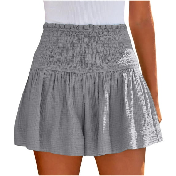 Wiyuqeen Women's Summer Smocked High Waist Skorts Comfy Trendy Waffle Knit Skirts Casual Solid Color Swing Beach Mini Skirts
