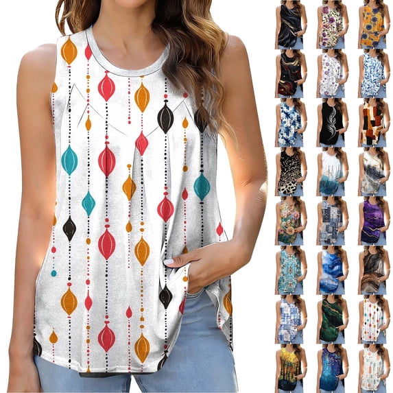 Wiyuqeen Women's Tank Tops Summer Tunics Pleated Casual Sleeveless Shirts Ladies Loose Fit Blouses Crew Neck Boho Graphic Tees